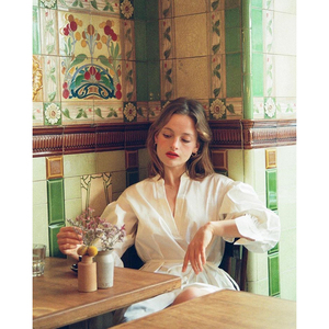 2025 nuovo abito camicia pigra stile francese 100% fornitore di <span class=keywords><strong>abbigliamento</strong></span> da <span class=keywords><strong>donna</strong></span> personalizzato in pura fabbrica di cotone - Product Image 1