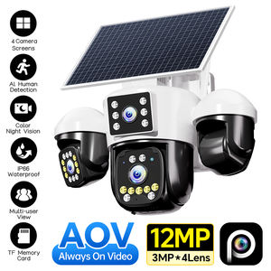 Caméra CCTV extérieure solaire 12MP AOV <span class=keywords><strong>4</strong></span> objectifs <span class=keywords><strong>4</strong></span> vues en direct 360° °   Caméra de sécurité PTZ Détection humaine Vision nocturne couleur IP66 - Product Image 1