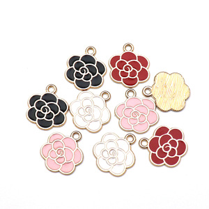Breloques florales en alliage de zinc, pendentifs en émail noir, rouge, blanc, rose, accessoires de bijoux DIY pour porte-clés, cadeaux pour téléphone portable, unisexe - Product Image 2