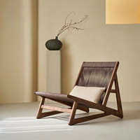 Chaise de loisirs d'extérieur - Style nordique moderne du milieu du siècle, en teck massif, avec cadre en alliage d'aluminium et corde tressée Wabi-Sabi, pour jardins