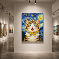 Kit de peinture par numéros Chat mignon style Nuit étoilée encadré Peinture acrylique DIY pour adultes débutants Art mural 40x50cm