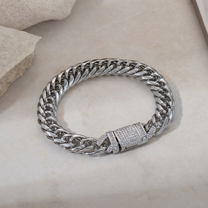 Fashion Chain Link <b>Bracelet</b> 20cm <b>Copper</b> Plated Gold Cuban Chain Zircon Stone Men's Jewelry - Product Image 2
