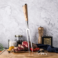 Fourchette à découper forgée de qualité supérieure 430 acier inoxydable cuisine viande BBQ fourchette accessoires de cuisine fourchette à découper avec manche en bois d'olivier
