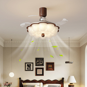 Ventilateur de plafond invisible avec télécommande et pales décoratives, design moderne, couleur dorée, lumière LED - Product Image 2