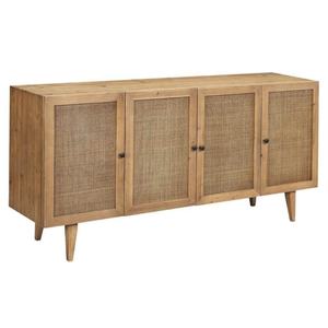 Aparador Moderno y Elegante para Sala de Estar, de 4 Puertas, Hecho de Pino Reciclado y Ratán - Product Image 2