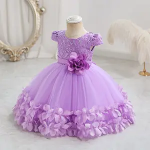 2024 New Little Girls Frock Party Baby Dresses Net Gauze Dress Kids Short Sleeve Bow Ball Gown Flower Girls Dress