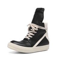 Sepatu Desainer High-top Kulit Asli Sol Tebal Hitam Tali Sepatu Datar Gaya Jalanan Unisex Sneakers Kulit Mewah Sepatu Kasual