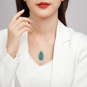 หยกเจไดต์ธรรมชาติสีน้ำเงิน รูปหยกหยวนอี้ จี้ทอง 18K สำหรับทั้งชายและหญิง สไตล์จีน ดีไซน์ดั้งเดิม พร้อมใบรับรอง D032 - Product Image 5