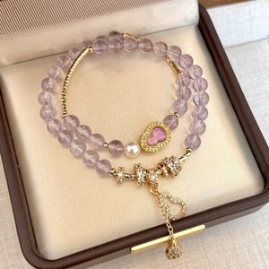 Braccialetto Romantico in Ametista Lavanda e Quarzo Rosa |   <span class=keywords><strong>Gioielli</strong></span> in Cristallo Curativo Radiante "Lady Pink" |   Regalo per la Manifestazione della Gioia e dell'Amore - Product Image 1