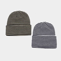 Bonnet en tricot plissé contrastant automne-hiver, rayé, polyvalent, pour couple, décontracté, chaud et ample