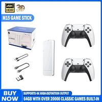 Retro Game Stick M15 Mini TV Consola de juegos portátil Gamepads inalámbricos 64G 20000 + Juego retro Salida HD Dos jugadores para PS1