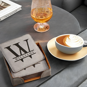 Décoration d'intérieur, cadeau de pendaison de crémaillère, sous-verre carré moderne personnalisé réutilisable en cuir PU gravé au laser, imperméable, avec support - Product Image 2