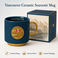 Mug en céramique souvenir de Vancouver, Canada, avec l'insigne du Lion Gate Bridge, drapeau et repère de la ville, tasse à café/eau en porcelaine, personnalisable OEM ODM, vente en gros