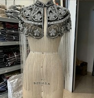 Cape-châle de luxe perlée à pampilles, boléro à strass et sequins, écharpe élégante à franges perlées pour robe de soirée, banquet ou mariage