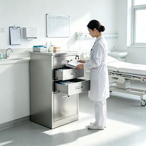 Armadietto Medico in Acciaio Inox con 4 Cassetti Chiudibili a Chiave, Comodino Sicuro per Conservazione Medicinali per Cliniche, Ospedali e Sale Esami - Product Image 3