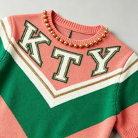 Pull-over pour femme de haute qualité OEM, rouge et vert, surdimensionné, avec perles, broderie KTY, col rond, manches courtes, mini-robe