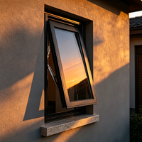 Fenêtre à auvent en aluminium noir à rupture de pont thermique, ouverture vers l'extérieur, pour mur extérieur de villa moderne