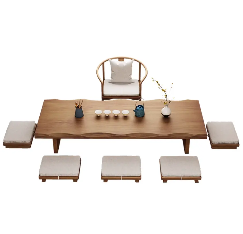 Katı ahşap japon çay masası ve sandalye kombinasyonu basit modern kısa masa tatami pirinç çay masası