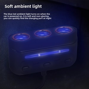 Divisor de encendedor de cigarrillos de coche 3 en 1 con luces LED de colores Puerto <span class=keywords><strong>USB</strong></span> TIPO C y adaptador de enchufe de cargador de 12-24V - Product Image 5