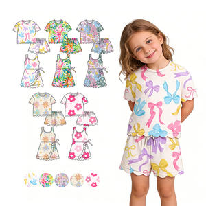 Conjunto Infantil Atacado Personalizado para Meninas: Vestido Curto de Verão com Babados e Laços Coloridos para Crianças e Bebês - Product Image 1