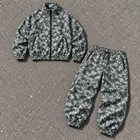 Ensemble veste zippée et pantalon de jogging pour homme, motif pixel gris-vert, avec passepoil contrastant, style streetwear, OEM ODM