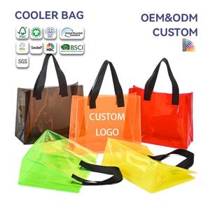 Sac fourre-tout transparent en PVC, grande taille, couleur unie, imperméable, avec logo personnalisé imprimé, certifié BSCI, fermeture éclair, vente en gros - Product Image 1
