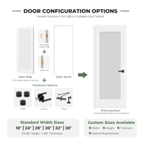 Porte intérieure pré-encadrée à 1 panneau en MDF brut, à âme pleine, avec verre dépoli, apprêtée blanche