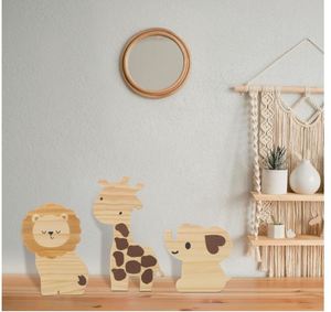 Décoration de chambre d'enfant sur le thème de la <span class=keywords><strong>jungle</strong></span> en bois personnalisée, 3 pièces, décoration de la <span class=keywords><strong>jungle</strong></span>, verdure, animaux, girafe, lion, éléphant, art - Product Image 5