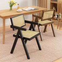 Chaise de salle à manger moderne en bois massif avec dossier et accoudoirs, revêtement en cuir imperméable et durable pour la maison, l'hôtel, le restaurant, la cuisine