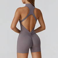 Combinaison de yoga sculptante sans manches à demi-zip, justaucorps de fitness sans couture très extensible effet push-up pour femmes, course à pied, cyclisme, sports