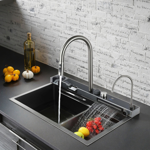 HANMEI 304 Stainless Steel Whale Waterfall Display <strong>Kitchen</strong> <strong>Sink</strong> Honeycomb Large Single Bowl LED Digital Display <strong>Kitchen</strong> <strong>Sink</strong> - Product Image 2