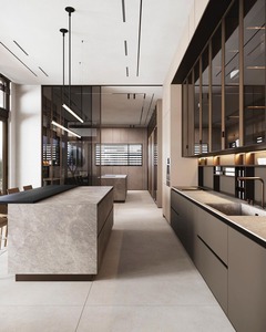 Sang Trọng Hiện Đại Biệt Thự Đồ Nội Thất Nhà Bếp Không Gỉ Carcase Tủ Gỗ Rắn Đảo Với Đá Thạch Anh Countertop Bộ - Product Image 4