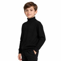 Pull en maille à col roulé noir pour enfants Garson, 50 % polyester, tricot fin, col côtelé haut, pull fin pour l'automne, OEM/ODM