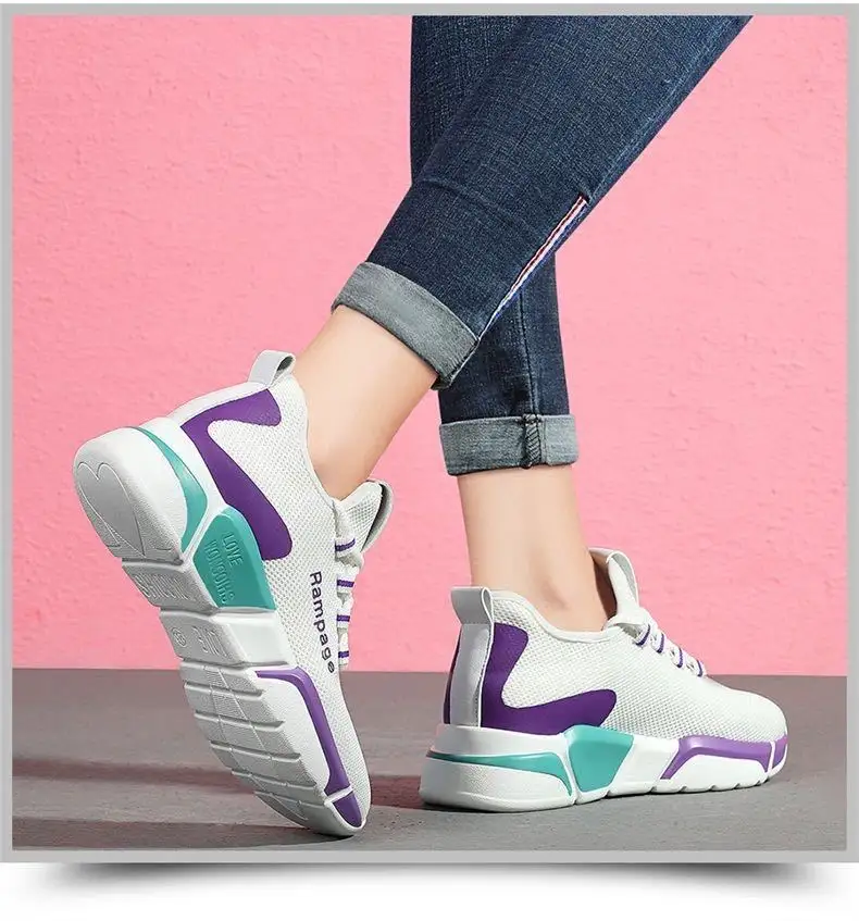 Fábrica atacado barato respirável personalizado sapatos casuais andando esportes senhoras cunha tênis