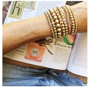 Bracelet en acier inoxydable argenté et doré pour femmes, personnalisable, extensible, cordon élastique, petit bracelet en perles dorées simples de 4 mm, vente <span class=keywords><strong>chaude</strong></span> - Product Image 5