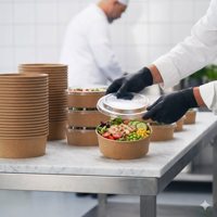 Ronde Kraft Salade Verpakking OEM ODM Service voor Fruit Pasta Biologisch afbreekbaar Natuurlijk Duurzaam Fabrieksprijs