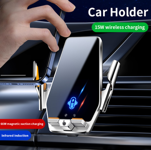 Support de chargeur de voiture 15W avec charge sans fil, fixation sur grille d'aération, en PC+ABS, support de téléphone portable, hauteur réglable et design durable - Product Image 2
