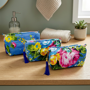 Artisanal <b>Eco</b>-Friendly Cotton <b>Dot</b> Quilted Cosmetic Organizer Case Set with Zipper-Vibrant & Sustainable - Product Image 2