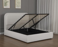 Lit plateforme moderne en lin rembourré avec tête de lit capitonnée incurvée, vente en gros B2B à faible MOQ, provenant d'une usine chinoise expérimentée