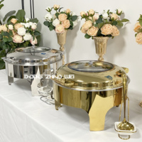 Plat de Présentation Rond pour Buffet, Ensemble Chauffe-Plats pour Fêtes et Mariages, Réchaud Alimentaire en Acier Inoxydable Doré pour Traiteur