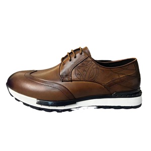 Men's Genuine Leather Oxfords <b>Round</b> Toe Paisley Embossed Office Career Shoes <b>Cushioned</b> Rubber Outsole - Product Image 1