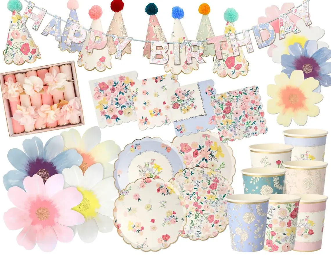 Flower party theme party decoration paper cup plate disposable party paper dinner color plate set