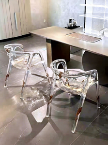Chaise de salle à manger en résine transparente de style italien, design goutte d'eau, pour villa, salon, mobilier d'intérieur - Product Image 2