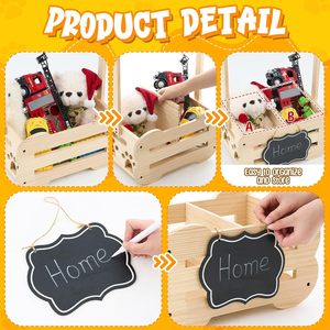 Panier de rangement rectangulaire en bois pour jouets d'animaux, style classique, écologique, avec barre de suspension, accessoires pour salon - Product Image 4