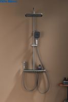 Ensemble de douche LED chromé brossé de haute qualité avec touches de piano, robinet en céramique, 4 fonctions, panneau de douche thermostatique en laiton pour salle de bain