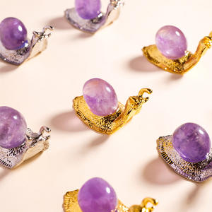 Adorno de Cristal al por Mayor, Figura de <span class=keywords><strong>Caracol</strong></span> de Aleación con Piedras de Amatista Brasileña Pulidas, Artesanía de Cristal para Decoración del Hogar y Regalo - Product Image 5