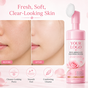 <span class=keywords><strong>Mousse</strong></span> Nettoyante Visage à l'Acide Aminé de Rose Marque Blanche 150ml avec Brosse Intégrée Contrôle du Sébum Nettoyant Facial Pores Profonds Logo Personnalisé Vente en Gros - Product Image 3