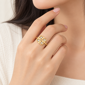 Adjustable Open Gold Tone Stainless Steel <b>Ring</b> with Cubic Zirconia - Product Image 5
