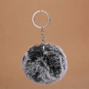 Women New Hot Multicolored Faux Rabbit Fur Ball Pom Pom Keychain Cute Heart Star Butterfly Cat Clover PomPom Keychain Bag Charms