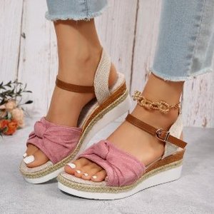 Sandales <span class=keywords><strong>Compensées</strong></span> Fleuries Xuanhui pour Femme, Grandes Tailles, Vente en Gros, Décontractées d'Été, <span class=keywords><strong>à</strong></span> <span class=keywords><strong>Semelles</strong></span> Épaisses, <span class=keywords><strong>Espadrilles</strong></span> Plates avec Boucle en Paille et Corde de Chanvre - Product Image 5